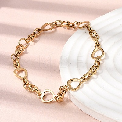 304 Stainless Steel Heart Link Chain Bracelet & Necklace Jewelry Sets SJEW-L199-08G-1