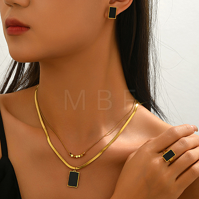 Stainless Steel Plastic Rectangle Earrings & Double-layer Necklaces & Rings Sets for Women UQ8925-1