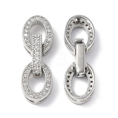 Rack Plating Brass Micro Pave Clear Cubic Zirconia Fold Over Clasps KK-G448-04P-1