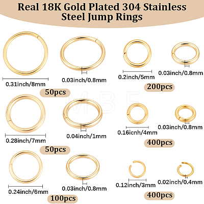1200Pcs 6 Styles 304 Stainless Steel Jump Rings STAS-BBC0009-56-1