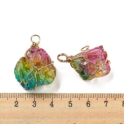 Raw Rough Natural Gemstone Iron Wire Wrapped Pendants G-H308-03G-02-1