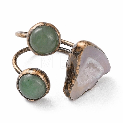 Nuggets Natural Druzy Agate & Green Aventurine Open Cuff Rings RJEW-A041-02R-1