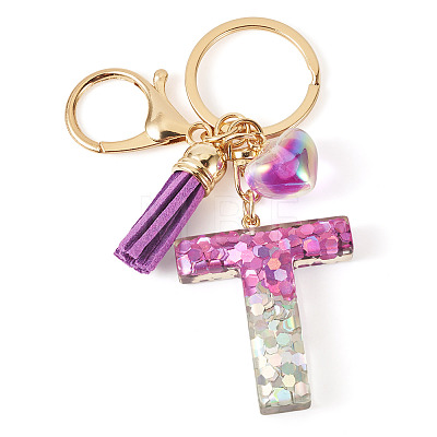 Alloy Resin Heart Keychains KEYC-TADJ0002-01G-T-1