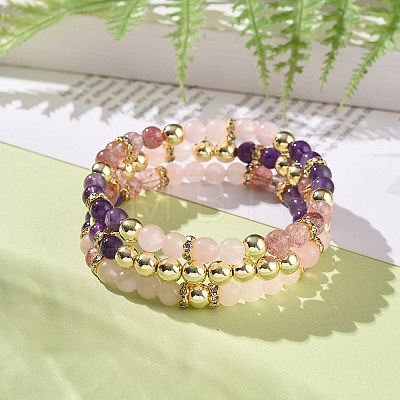 Round Gemstone Stretch Bracelets Sets BJEW-JB09131-1