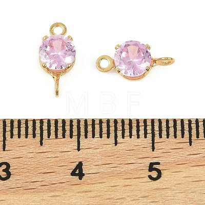 Brass Pave Cubic Zirconia Flat Round Connector Charms KK-P347-01G-02-1