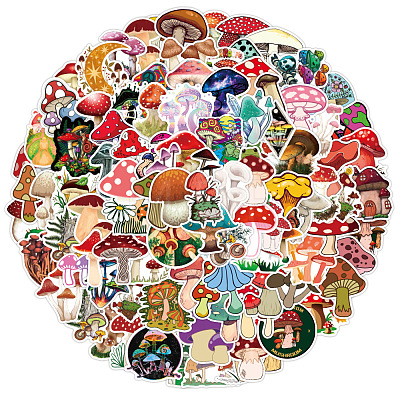 100Pcs PVC Self-Adhesive Mushroom Stickers PW-WG42893-01-1