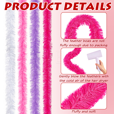 12Pcs 4 Colors Polyester Turkey Feather Strips DIY-MA0007-23-1