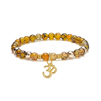 Natural Agate & Synthetic Hematite Stretch Bracelet with Alloy Yoga Charm BJEW-JB08649-1