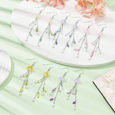 Bohemian Style Glass & Seed Beaded Flower Dangle Earrings EJEW-JE05579-1