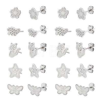 100Pcs 5 Style 304 Stainless Steel Stud Earring Settings STAS-DC0003-99-1