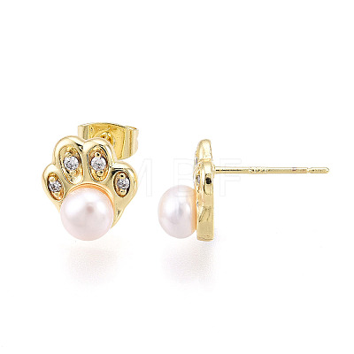 Footprint Brass Natural Pearl Stud Earrings PEAR-N020-05W-1