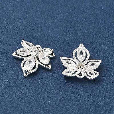 Brass Pave Clear Cubic Zirconia Flower Pendants KK-C168-23S-1