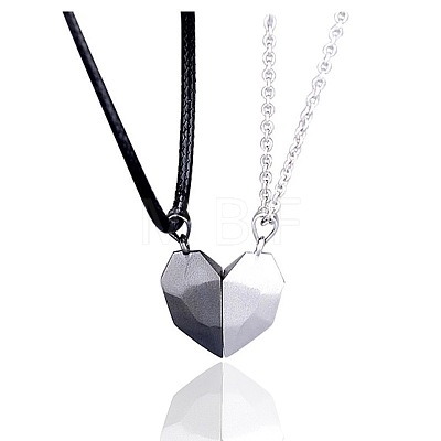 Valentine's Day Stainless Steel Magnetic Heart-shaped Couples Necklace Set with Peach Heart Pendant RE7695-5-1