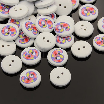 2-Hole Flat Round Number Printed Wooden Sewing Buttons X-BUTT-M002-13mm-6-1