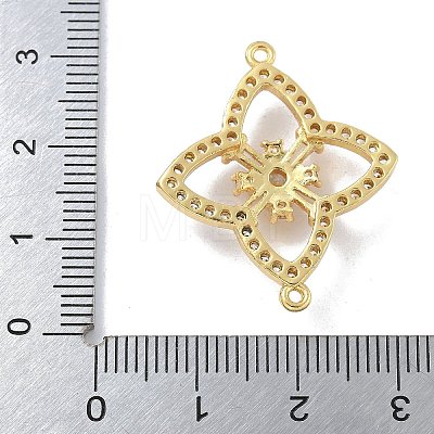 Rack Plating Brass Clear Cubic Zirconia Flower Connector Charms KK-A234-063G-1