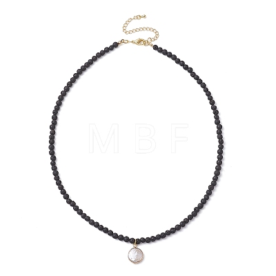 4mm Natural Lava Rock Round Beaded Necklaces NJEW-JN05007-1