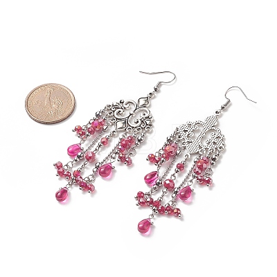 Glass Teardrop Tassel Chandelier Earrings EJEW-TA00184-04-1