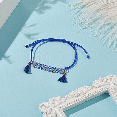 Handmade Japanese Seed Rectangle with Flower Link Braided Bead Bracelet BJEW-MZ00014-03-1
