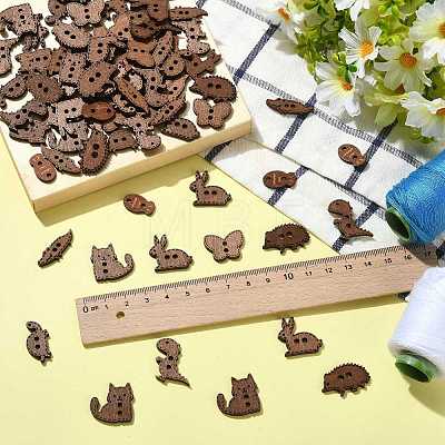 100Pcs 8 Styles 2-Hole Wood Buttons BUTT-FS0001-01A-1