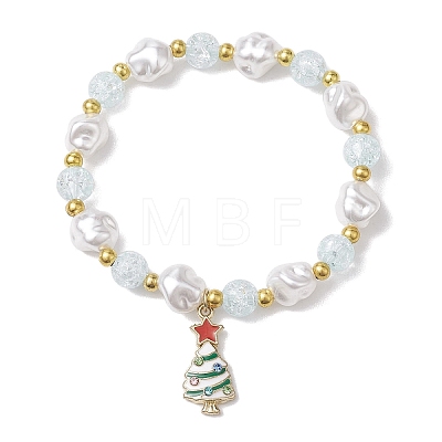 2Pcs 2 Styles Christmas Tree & Deer Alloy Enamel Charm Bracelet Sets BJEW-JB10871-1