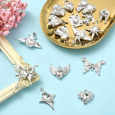 16Pcs 16 Style Rack Plating Alloy with Glass Pendants FIND-YW0003-31-1