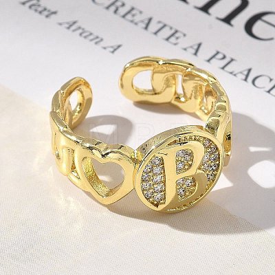 Brass Micro Pave Clear Cubic Zirconia Open Cuff Rings for Women RJEW-K289-02G-B-1