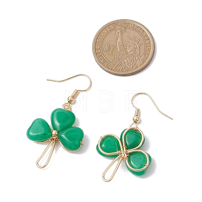 Natural Malaysia Jade Pendant Clover Dangle Earrings EJEW-JE06074-02-1