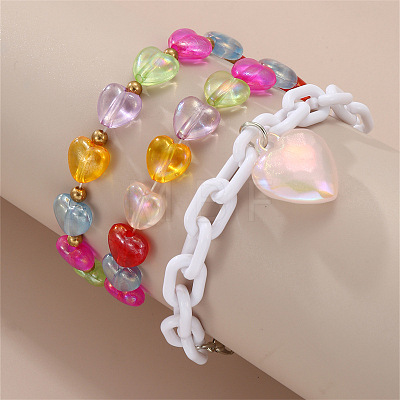3Pcs 3 Styles Heart Plastic Beads Stretch Bracelets WG24BB9-03-1