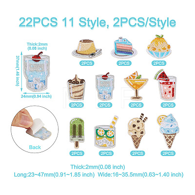 22Pcs 11 Style Summer Theme Food Computerized Embroidery Cloth Self Adhesive Patches DIY-BT0001-56-1