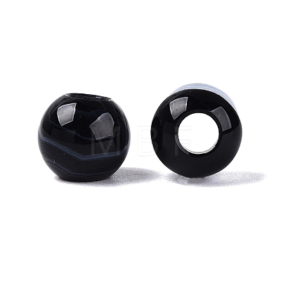 Natural Black Banded Agate(Dyed & Heated) European Beads G-Q607-03A-1