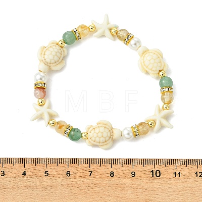 Shell Pearl & Natural & Synthetic Mixed Gemstone Beads Stretch Bracelets for Women BJEW-JB13898-03-1