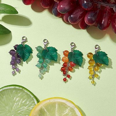Grape Natural Amethyst & Carnelian & Red Agate & Green Aventurine & Synthetic Citrine Pendant Decorations HJEW-TA00266-1