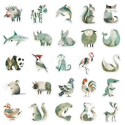 50Pcs Green Animal Series PVC Self-Adhesive Stickers PW-WG07D08-01-1