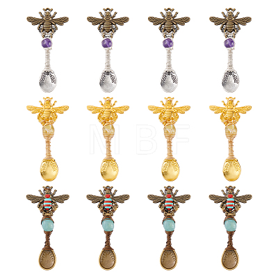 12Pcs 3 Colors Alloy Coffee Tea Spoon & Bee Pendants PALLOY-GA00013-1