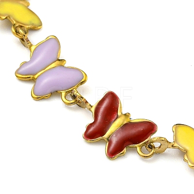 PVD Vacuum Plating 304 Stainless Steel Colorful Enamel Butterfly Link Chain Bracelets BJEW-P334-09G-1