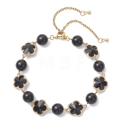 Glass & Natuarl Obsidian Slider Bracelets BJEW-JB12898-03-1