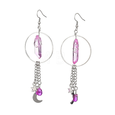 2 Pairs Moon with Star Natural Quartz Crystal Dangle Earrings EJEW-JE06763-1