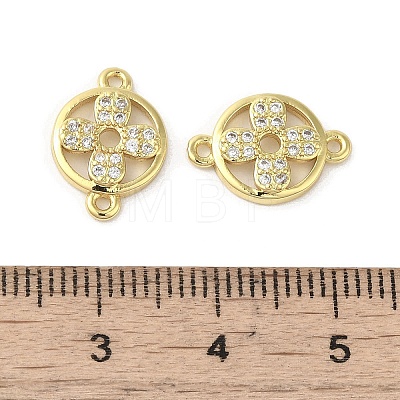 Rack Plating Brass Micro Pave Clear Cubic Zirconia Flat Round with Flower Connector Charms KK-C052-40G-1