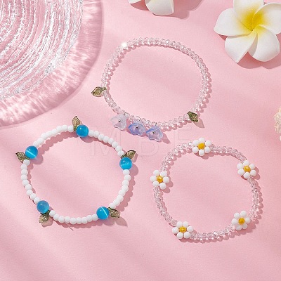 3Pcs 3 Colors Acrylic Charms Bracelets Sets for Women BJEW-TA00577-03-1