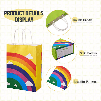 12Pcs 6 Colors Paper Rainbow Printed Carry Storage Tote Bags ABAG-TA0002-05B-1