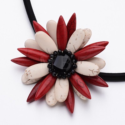 Attractive Dyed Natural Howlite Flower Pendant Necklaces NJEW-I201-08A-1