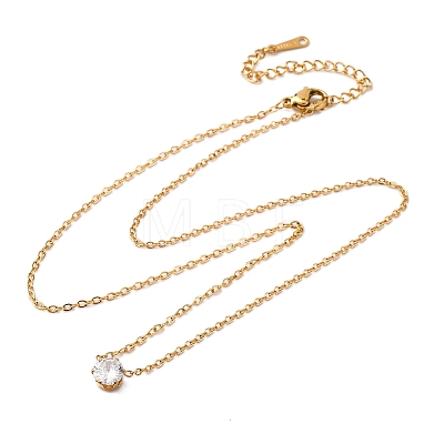 304 Stainless Steel Crystal Rhinestone Flat Round Pendant Necklaces for Women NJEW-K255-48G-1