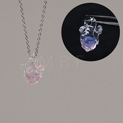 Ocean Handmade Lampwork Heart Pendant 201 Stainless Steel Cable Chain Necklaces WG9777A-02-1