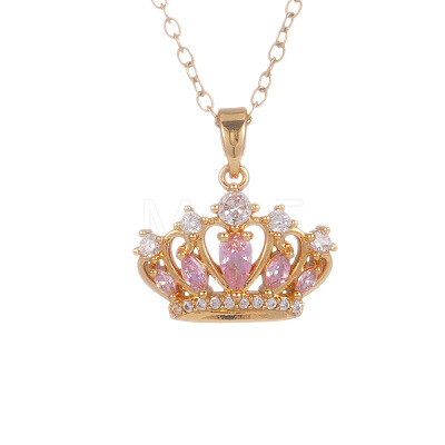 Brass Pave Cubic Zirconia Crown Pendant 304 Stainless Steel Cable Chain Necklaces for Women WGD413B-02-1
