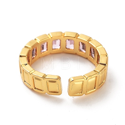 Rectangle Brass Micro Pave Cubic Zirconia Open Cuff Ring for Women RJEW-Z044-04G-02-1