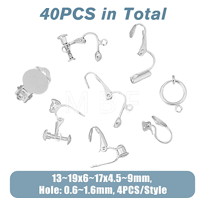 32Pcs 8 Style Brass Clip-on Earring Converters Findings KK-FH0006-16-1