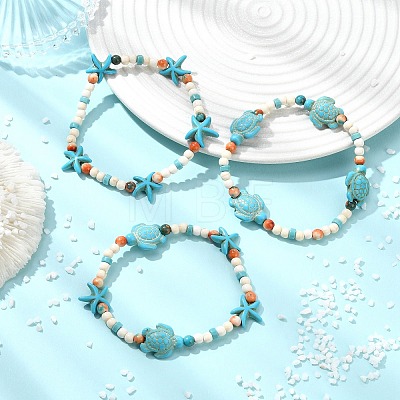 Dyed Synthetic Turquoise & Ocean White Jade Beads Stretch Bracelets for Women BJEW-JB14015-1