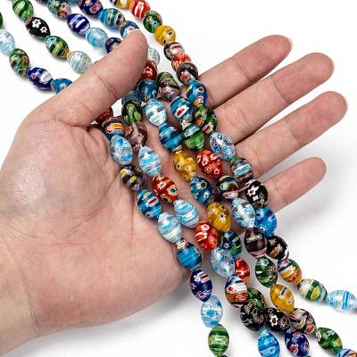 Oval Handmade Millefiori Glass Beads Strands LK-R004-84-1