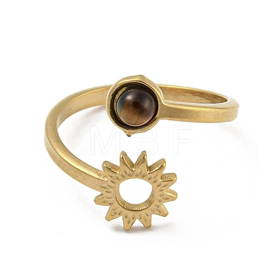 304 Stainless Steel with Natural Tiger Eye Ring RJEW-Z031-01A-02-1