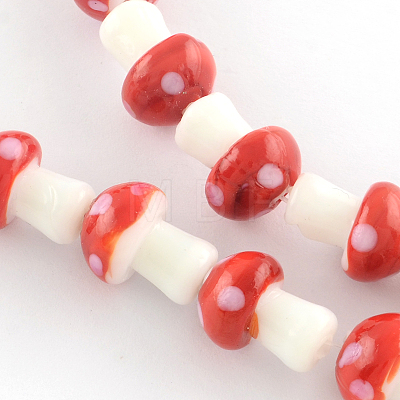 Autumn Theme Mushroom Handmade Lampwork Beads Strands X-LAMP-R116-13-1